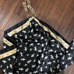 Chic Black and Gold Chain Strap Scarf Top